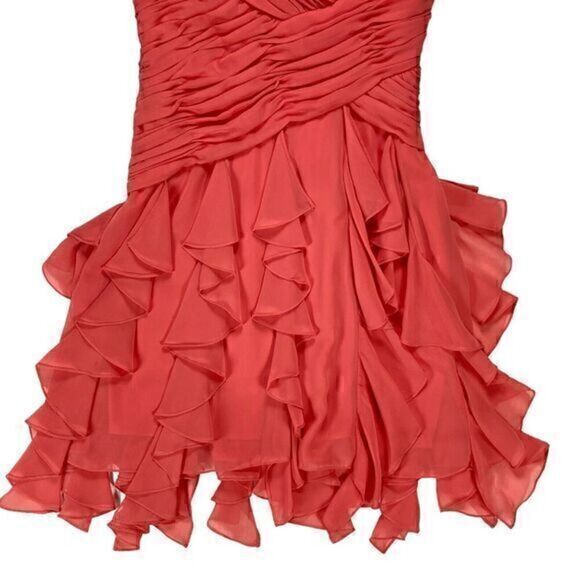 MAX & CLEO Dress Womens 6 Peach/Pink Spaghetti Straps Ruffles Side Zipper NWT - Picture 3 of 14